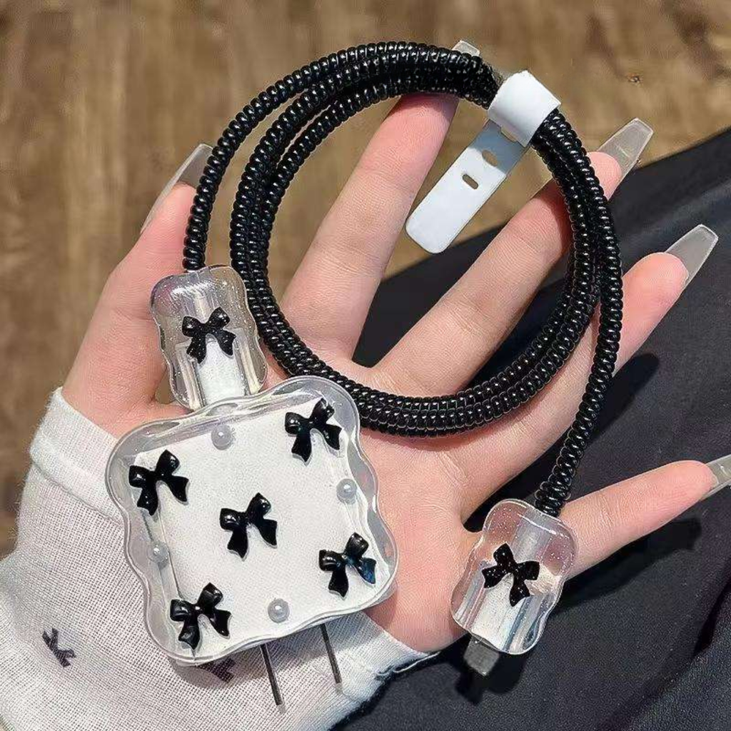 3D Black Butterfly Glitter Edition – iPhone Charger Cover (With Wire Protector)