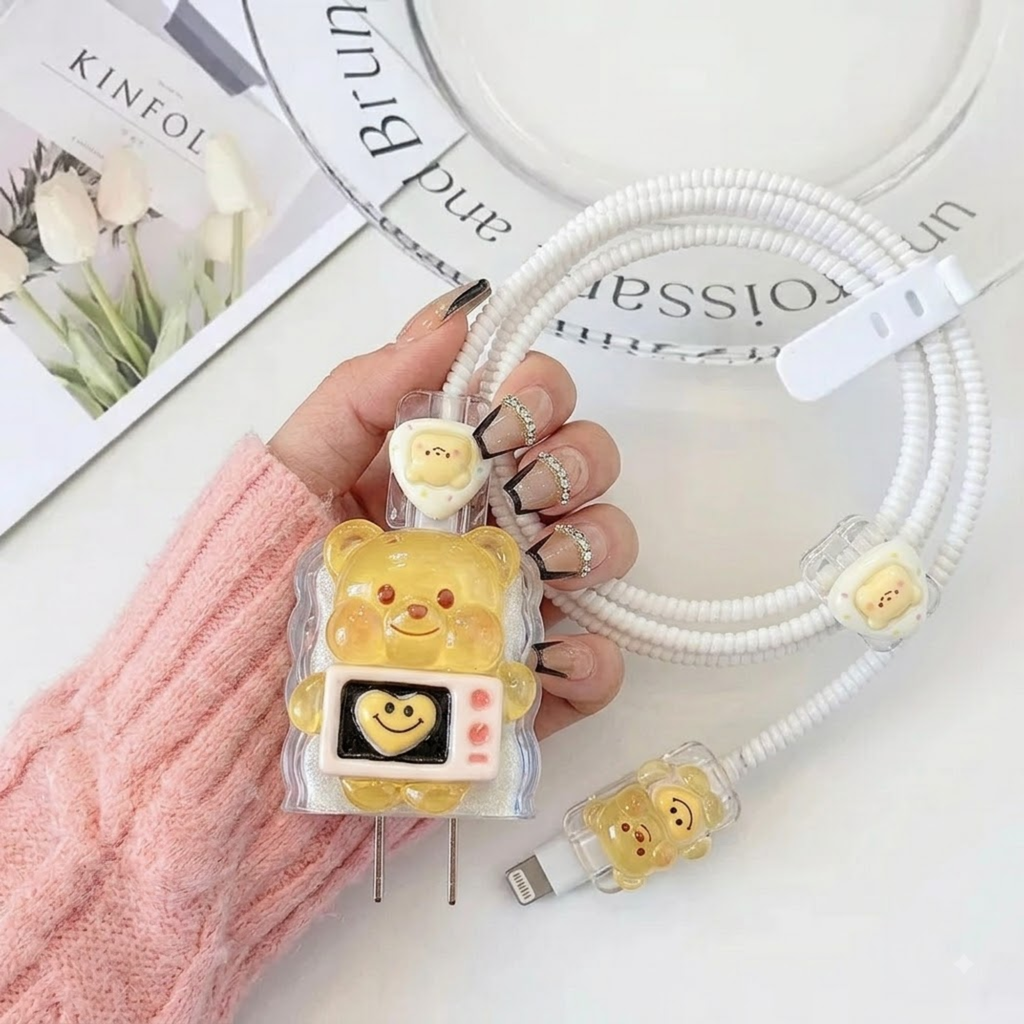 3D Honey Bear Edition – iPhone Charger Cover (With Wire Protector)