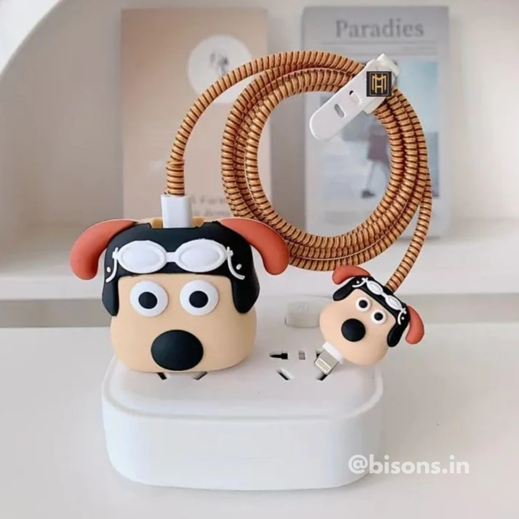 Pilot Pug Edition – iPhone Charger Cover (With Wire Protector)