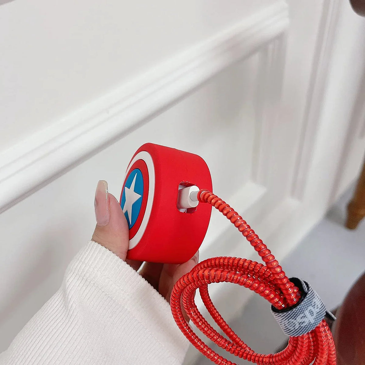 Cap’s Vibranium Volt – iPhone Charger Cover (With Wire Protector)