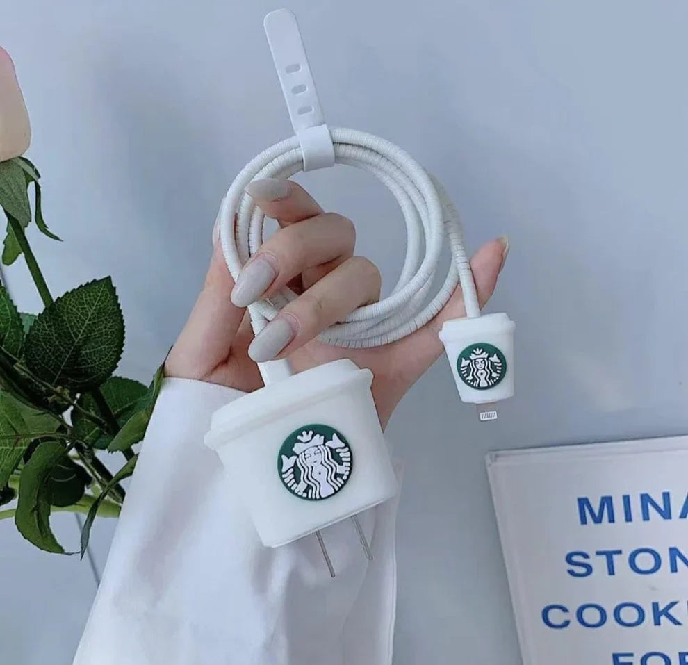 Starbucks White Edition – iPhone Charger Cover (With Wire Protector)