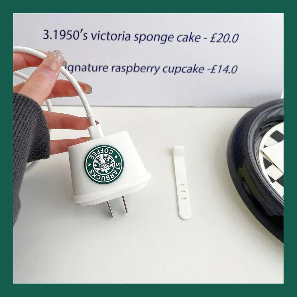 Starbucks White Edition – iPhone Charger Cover (With Wire Protector)