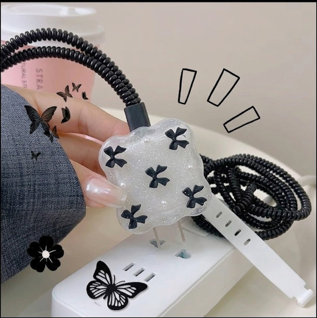 3D Black Butterfly Glitter Edition – iPhone Charger Cover (With Wire Protector)