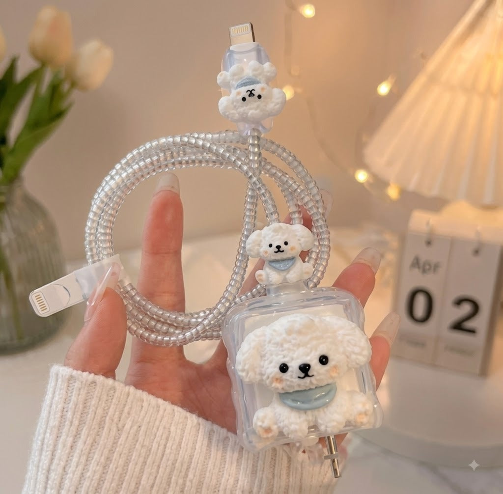 3D Fluffy Puppy Edition – iPhone Charger Cover (With Wire Protector)